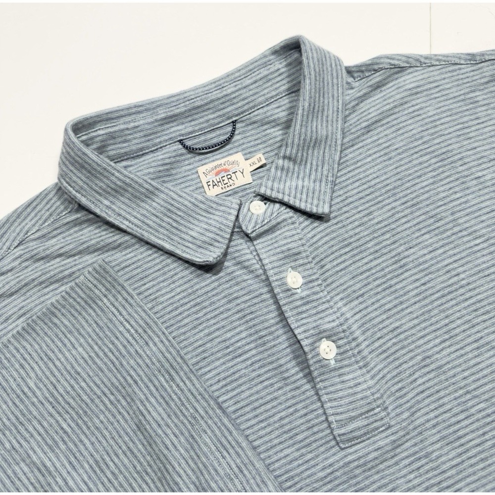 Faherty Men's The Movement Striped Short Sleeve Polo Shirt Stretch Golf XXL